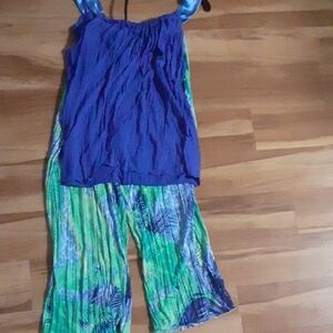 Jaclyn Smith Vibrant Blue and Green Jumpsuit